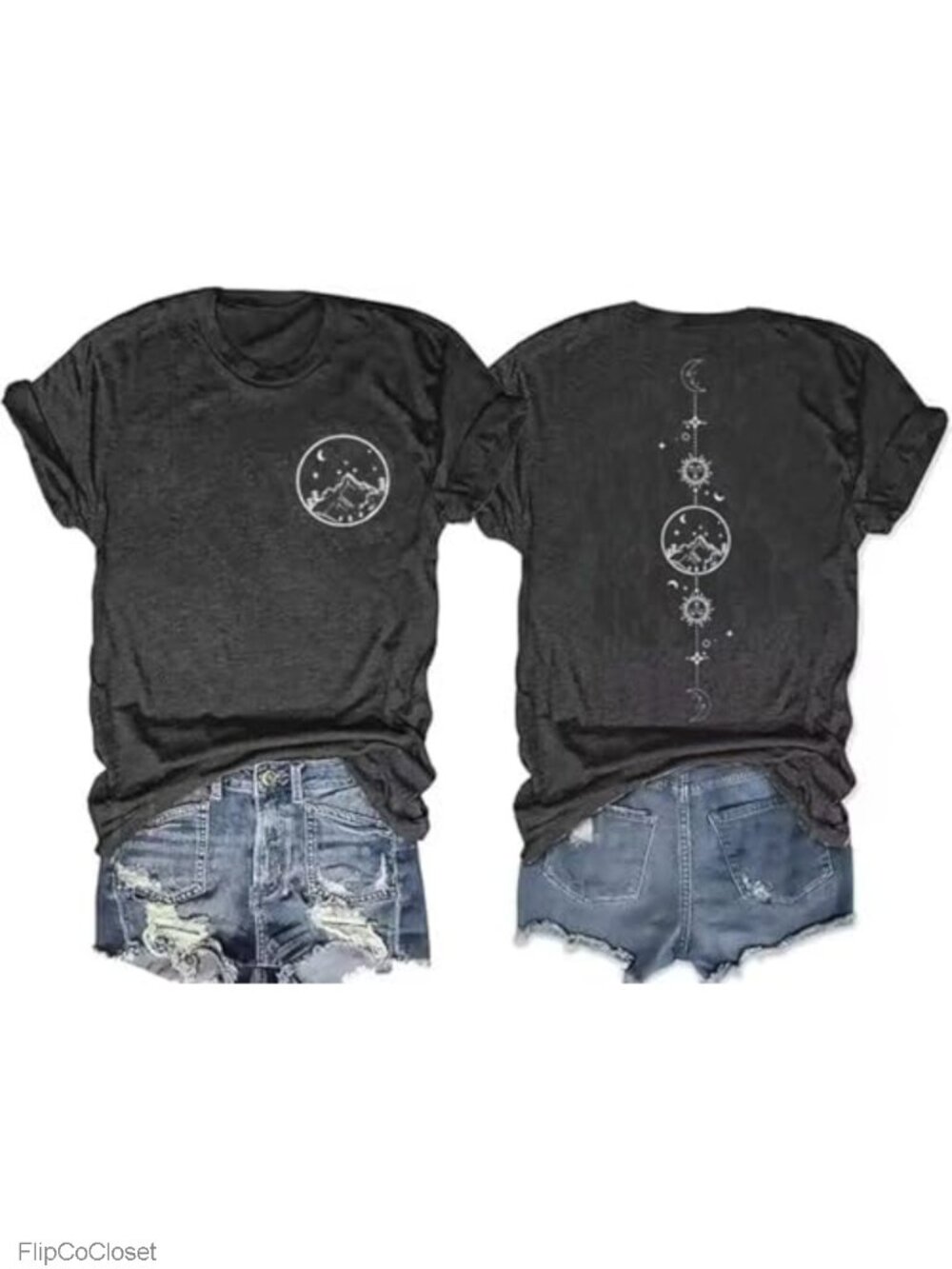 Vintage Moon Sun Graphic T-Shirt Womens Cotton Blend Crew Neck Short Sleeve